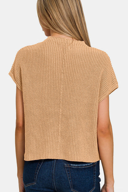 Zenana Mock Neck Short Sleeve Cropped Sweater - Tigbuls Variety Fashion