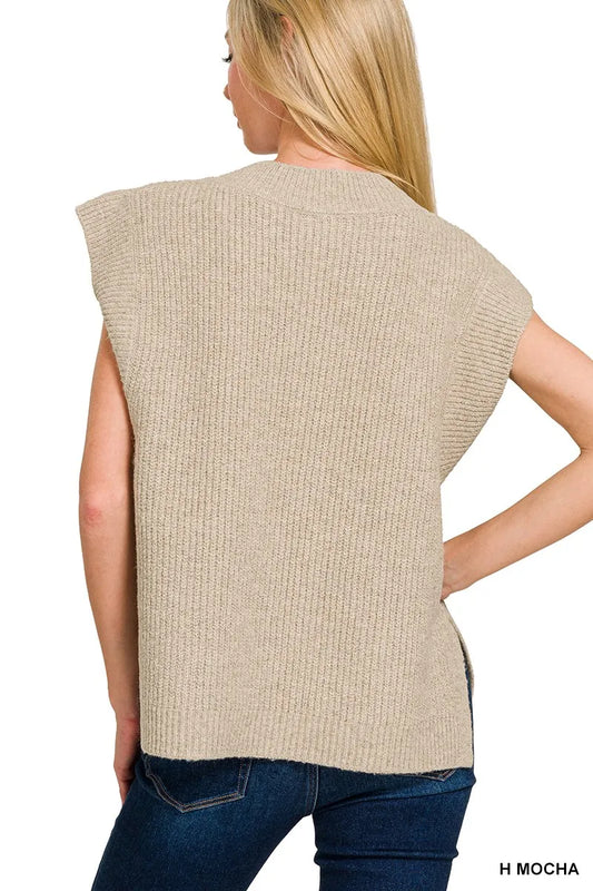 Zenana Oversized Sweater Vest with Side Slit - Tigbul's Variety Fashion Shop