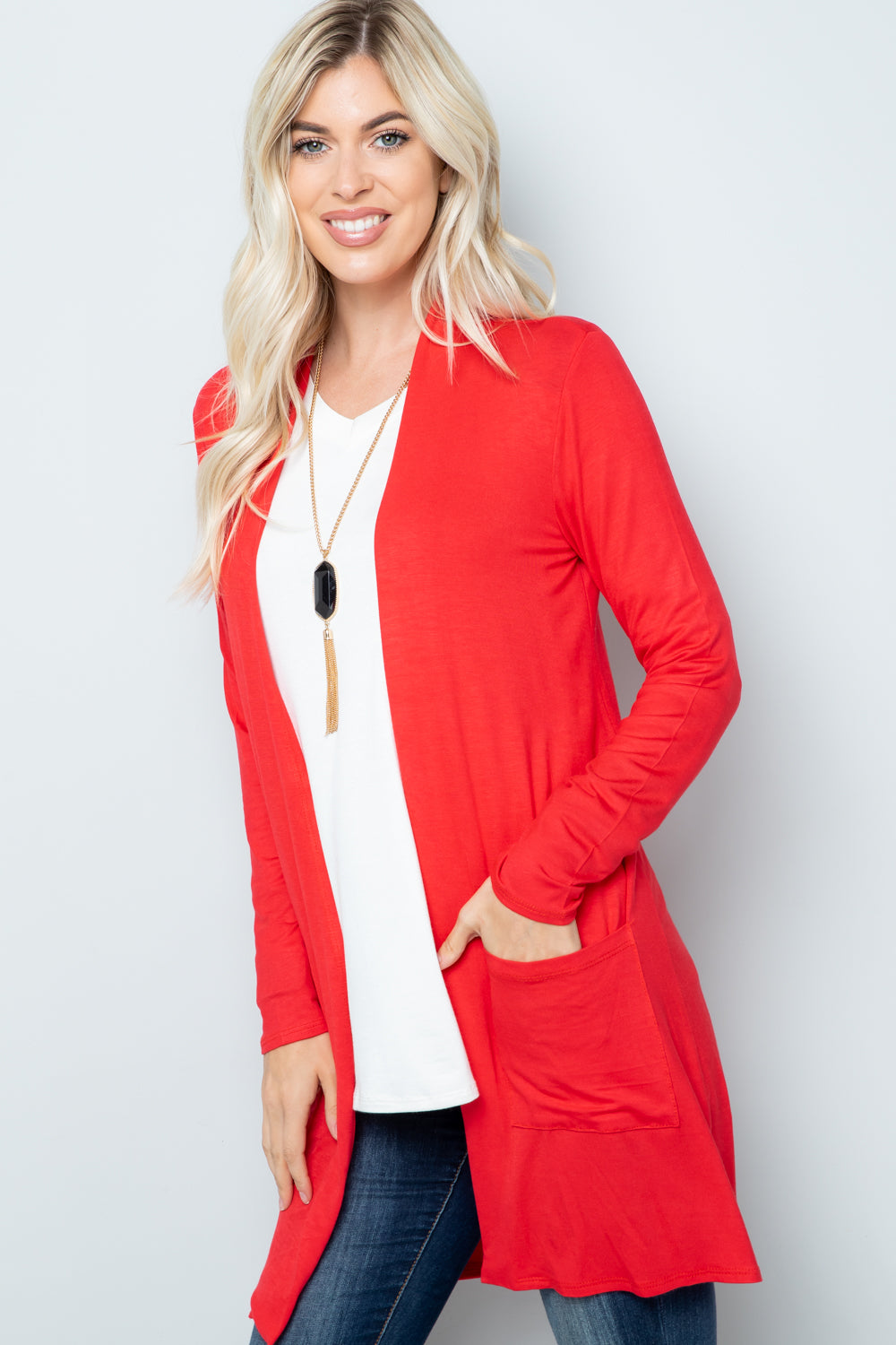 Open Front Cardigan with Pockets Small to 3XL - Tigbul's Variety Fashion Shop