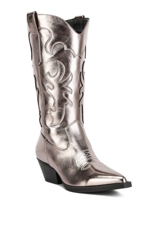Metallic Faux Leather Cowboy Boots - Tigbul's Variety Fashion Shop