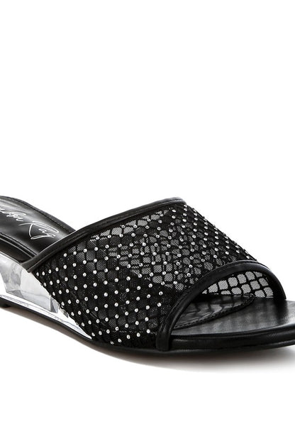 Tempra Mesh Clear Heel Wedge Sandals - Tigbul's Variety Fashion Shop