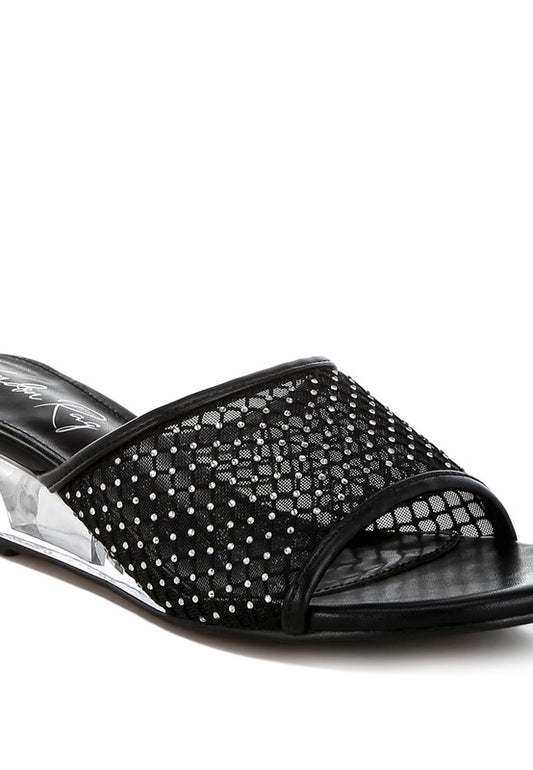Tempra Mesh Clear Heel Wedge Sandals - Tigbul's Variety Fashion Shop