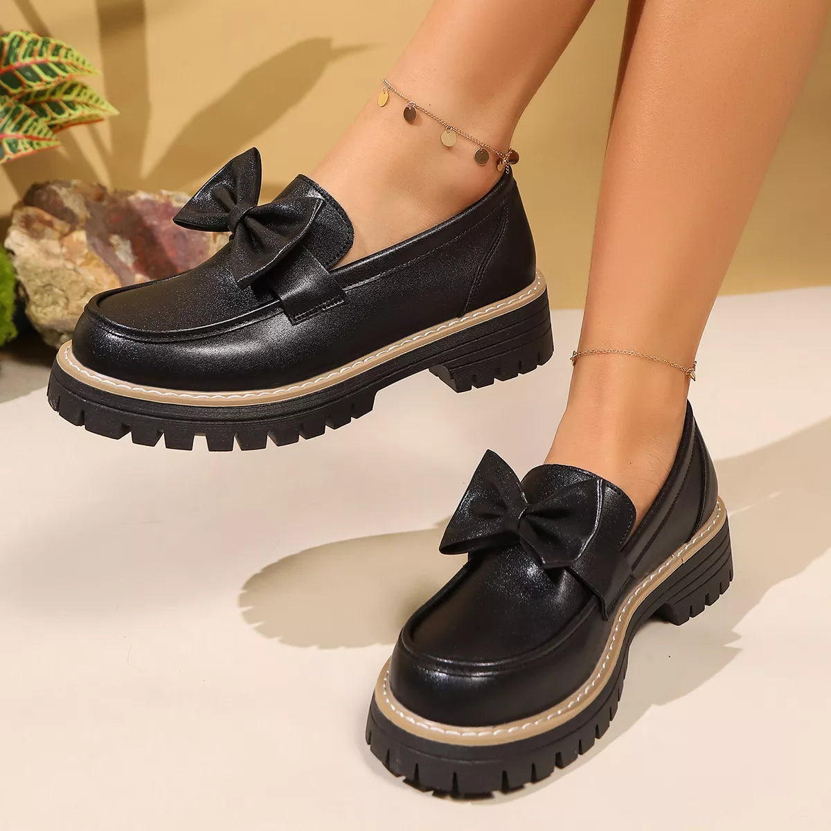 Bow Decor Chunky Loafers - Tigbul's Variety Fashion Shop