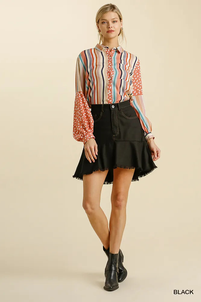 Umgee Linen Blend 5 Pockets High Low Skirt with Frayed Hem - Tigbul's Variety Fashion Shop