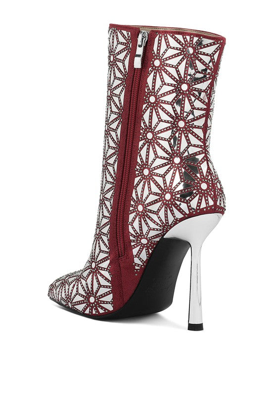 Precious Mirror Embellished High Ankle Boots - Tigbul's Variety Fashion Shop