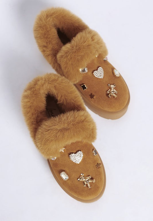 Zeta Charm Detail Slip On Snow Boots - Tigbul's Variety Fashion Shop