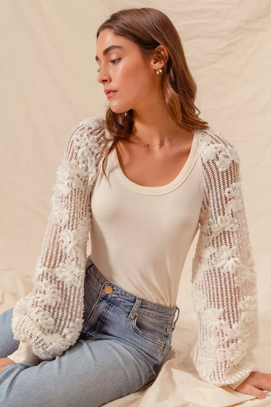 SO ME Rib Knit Top with Lace Balloon Sleeves - Tigbul's Variety Fashion Shop