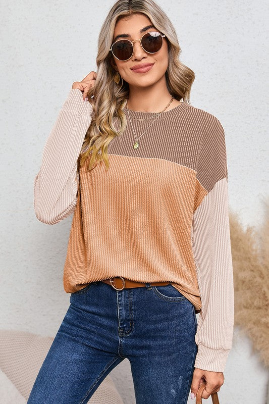Ribbed color block tunic top - Tigbul's Variety Fashion Shop