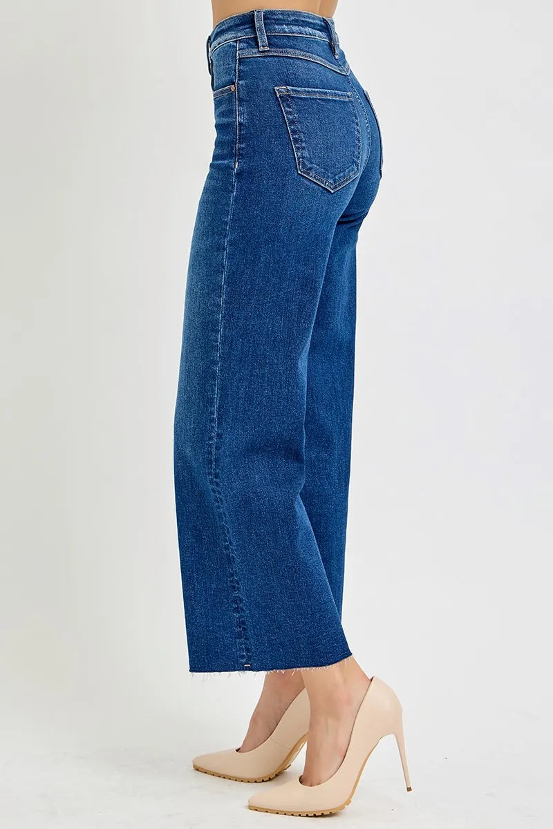 RISEN Full Size Tummy Control High Rise Wide Crop Jeans Plus Size - Tigbul's Variety Fashion Shop