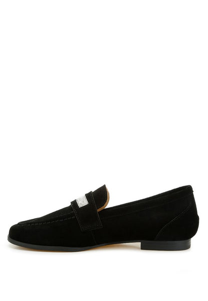 New Ode Rhinestone Penny Strap Loafers Loafers - Tigbul's Variety Fashion Shop