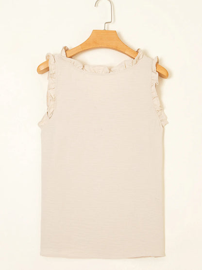 Texture Ruffle Trim V-Neck Tank Top - Tigbul's Variety Fashion Shop