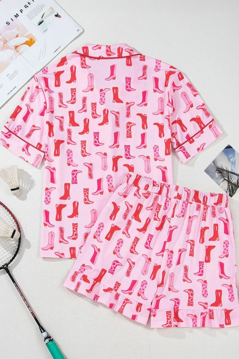 Cowgirl Boots Printed Shirt and Shorts Set - Tigbul's Variety Fashion Shop