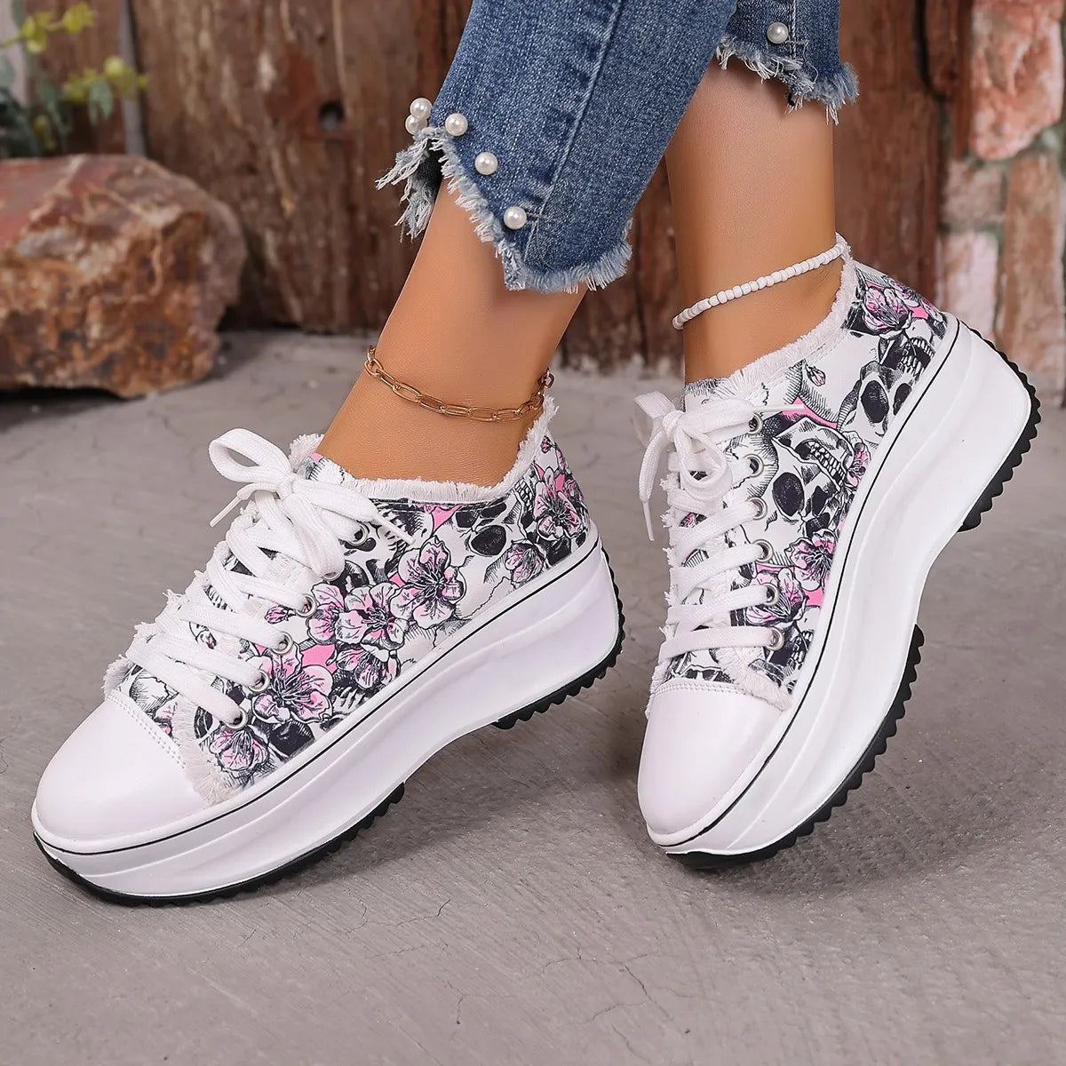 Printed Lace Up Platform Sneakers - Tigbul's Variety Fashion Shop