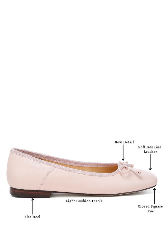 Lutten Genuine Leather Square -Toe Bow Ballerinas - Tigbul's Variety Fashion Shop