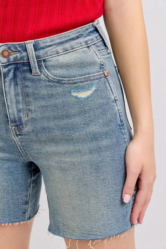 Judy Blue High Waist Vintage Wash Side Slit Denim Shorts - Tigbul's Variety Fashion Shop