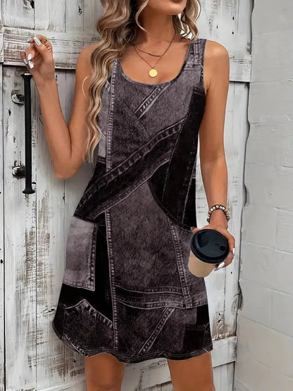 Patchwork Scoop Neck Denim Tank Dress - Tigbul's Variety Fashion Shop