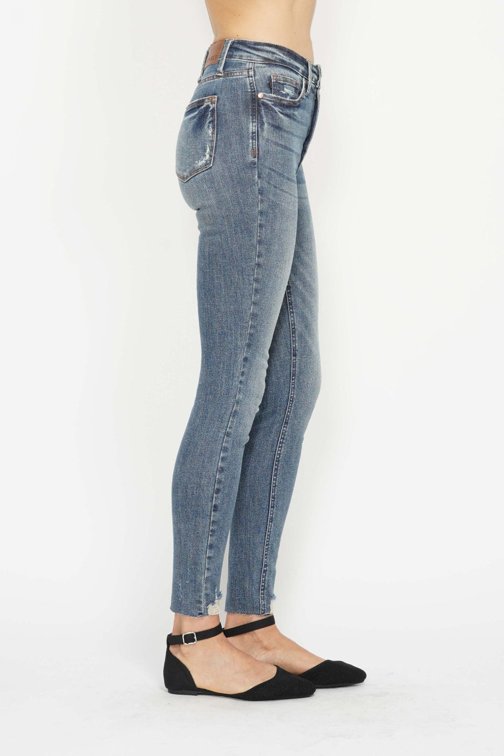 Judy Blue Full Size Tummy Control Vintage Wash Hem Destroy Skinny Jeans - Tigbul's Variety Fashion Shop