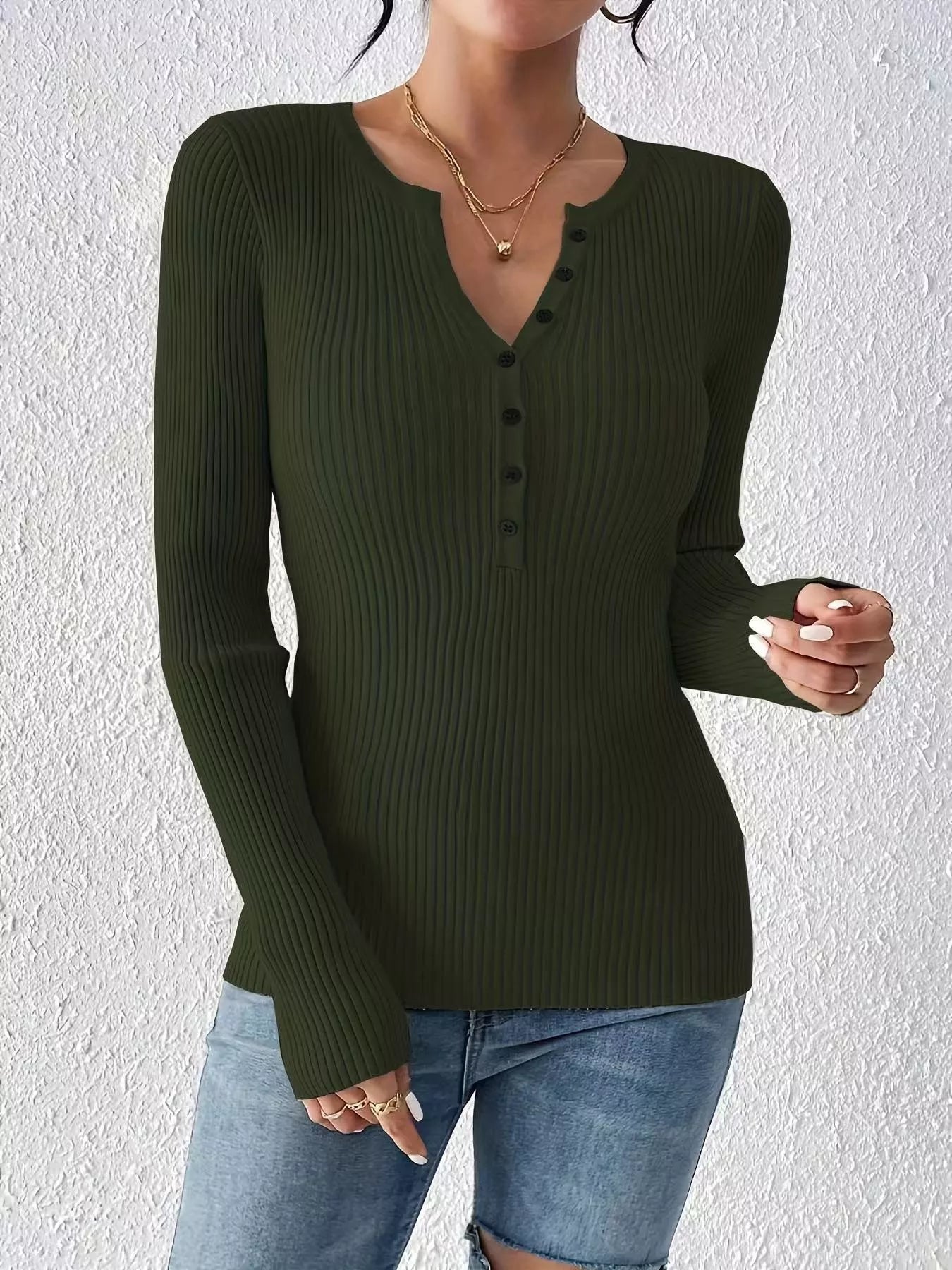 Ribbed Knit Button Front Knit Top - Tigbul's Variety Fashion Shop