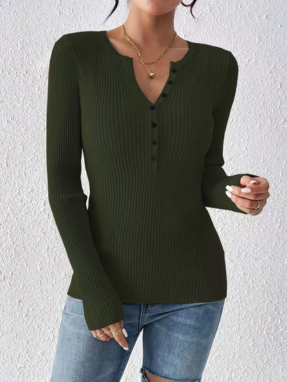 Ribbed Knit Button Front Knit Top - Tigbul's Variety Fashion Shop