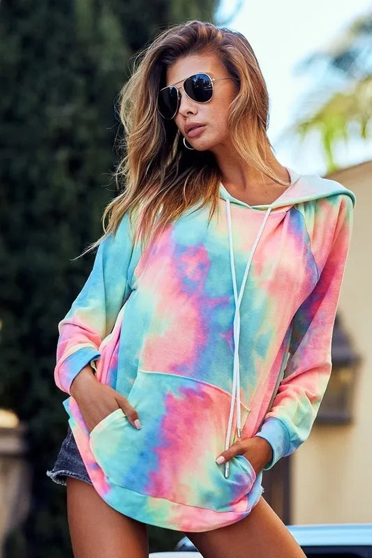 Tie Dye French Terry Hoodie with Kangaroo Pocket - Tigbul's Variety Fashion Shop
