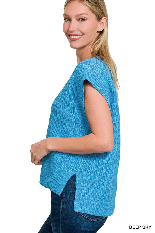 Zenana Oversized Sweater Vest with Side Slit - Tigbul's Variety Fashion Shop