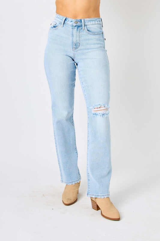 Judy Blue Full Size High Waist Distressed Straight Jeans - Tigbuls Variety Fashion
