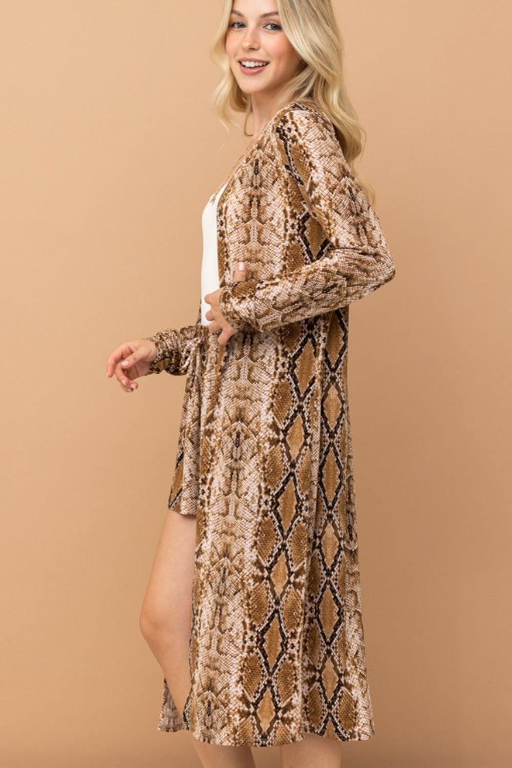 And The Why Snake Print Kimono Open Front Longline Cardigan - Tigbul's Variety Fashion Shop