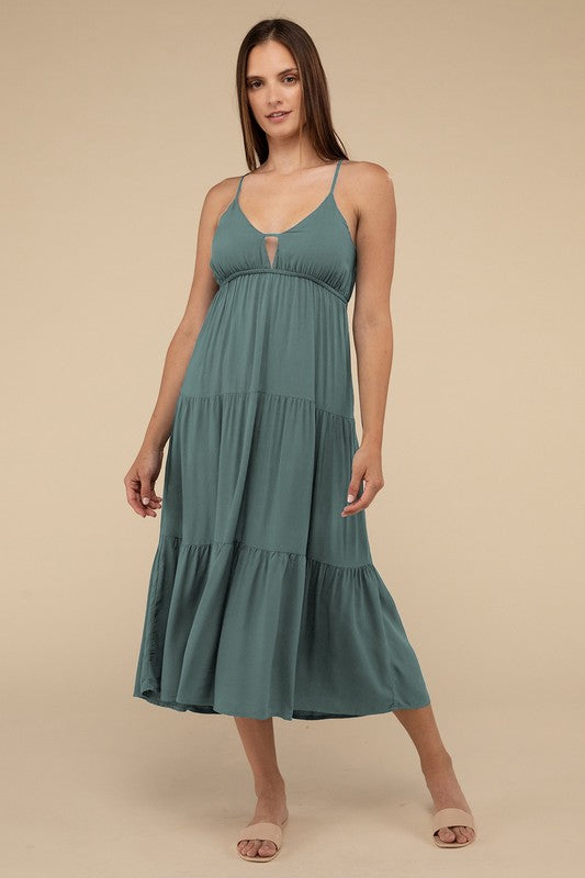 Woven Sweetheart Neckline Tiered Cami Midi Dress - Tigbul's Variety Fashion Shop