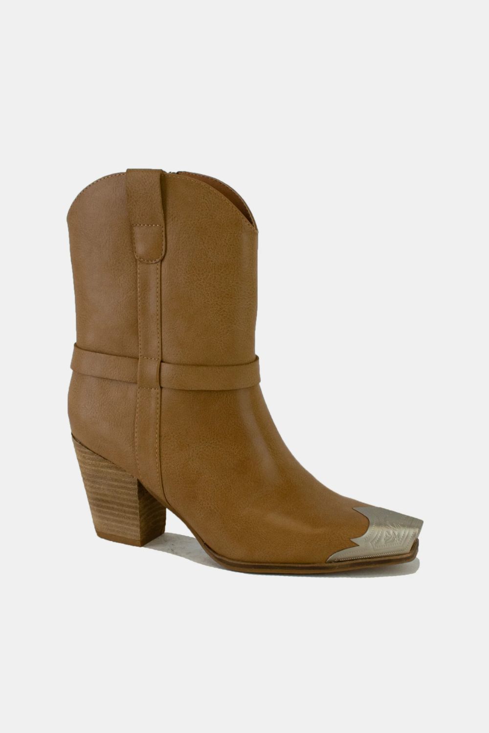 Taupe Faux Leather Metal Toe Ankle Boots - Tigbul's Variety Fashion Shop