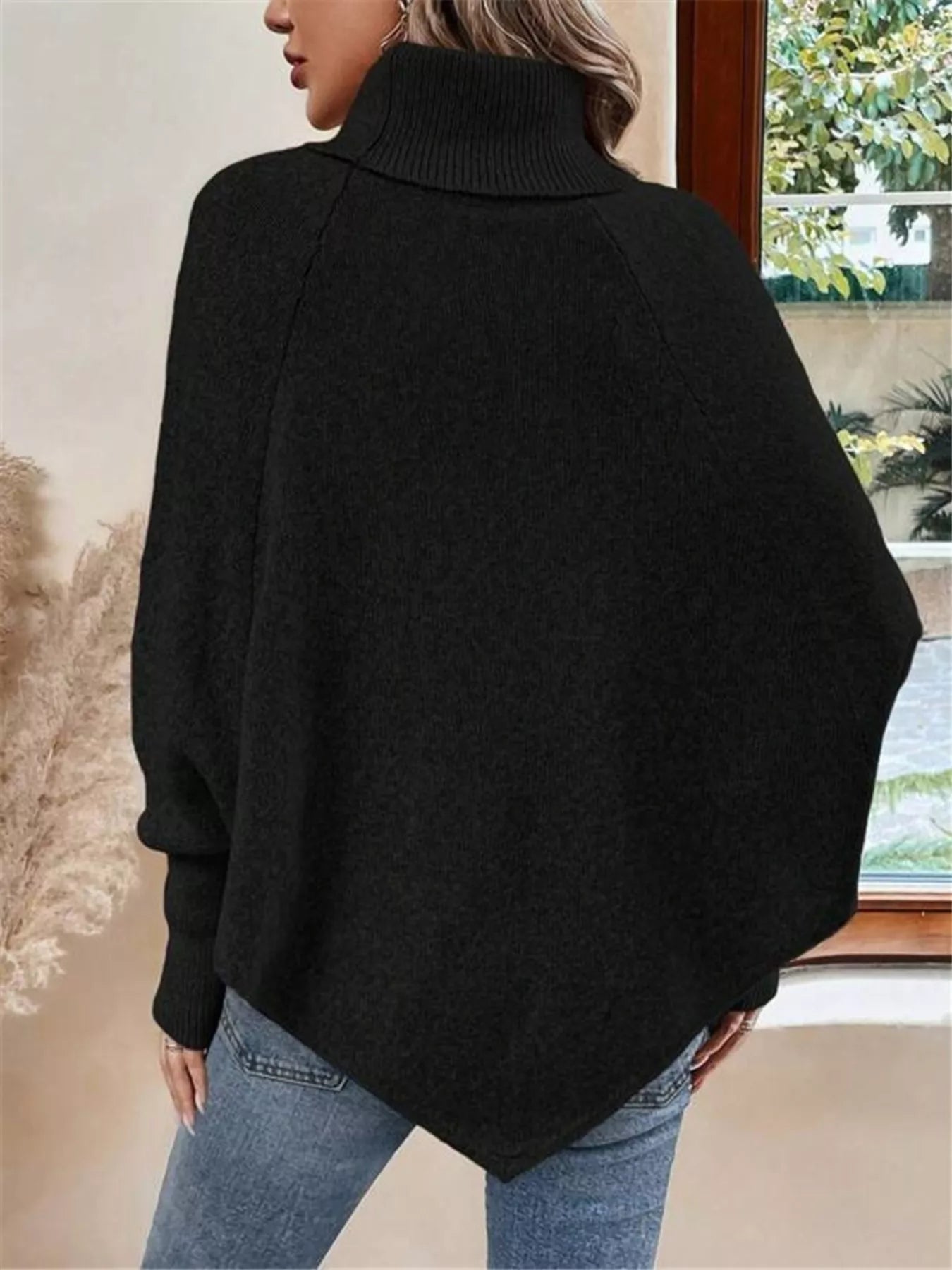 Cable Knit Turtleneck Cape Sweater - Tigbul's Variety Fashion Shop