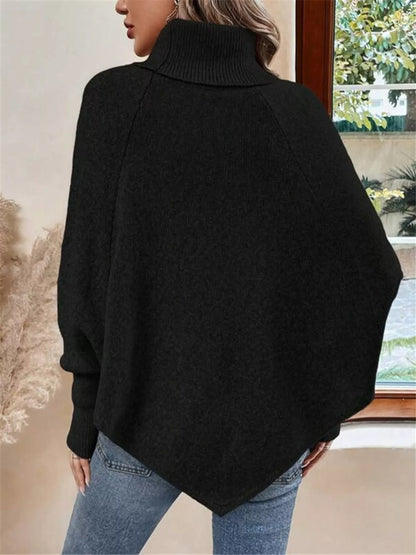 Cable Knit Turtleneck Cape Sweater - Tigbul's Variety Fashion Shop