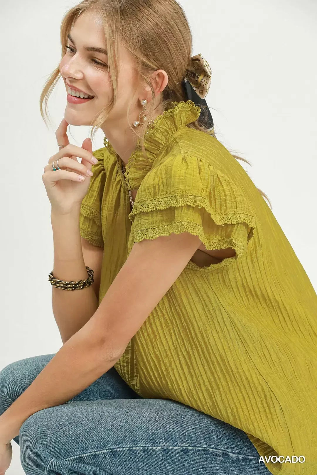 Umgee Lace Trim Ruffle Top - Tigbul's Variety Fashion Shop