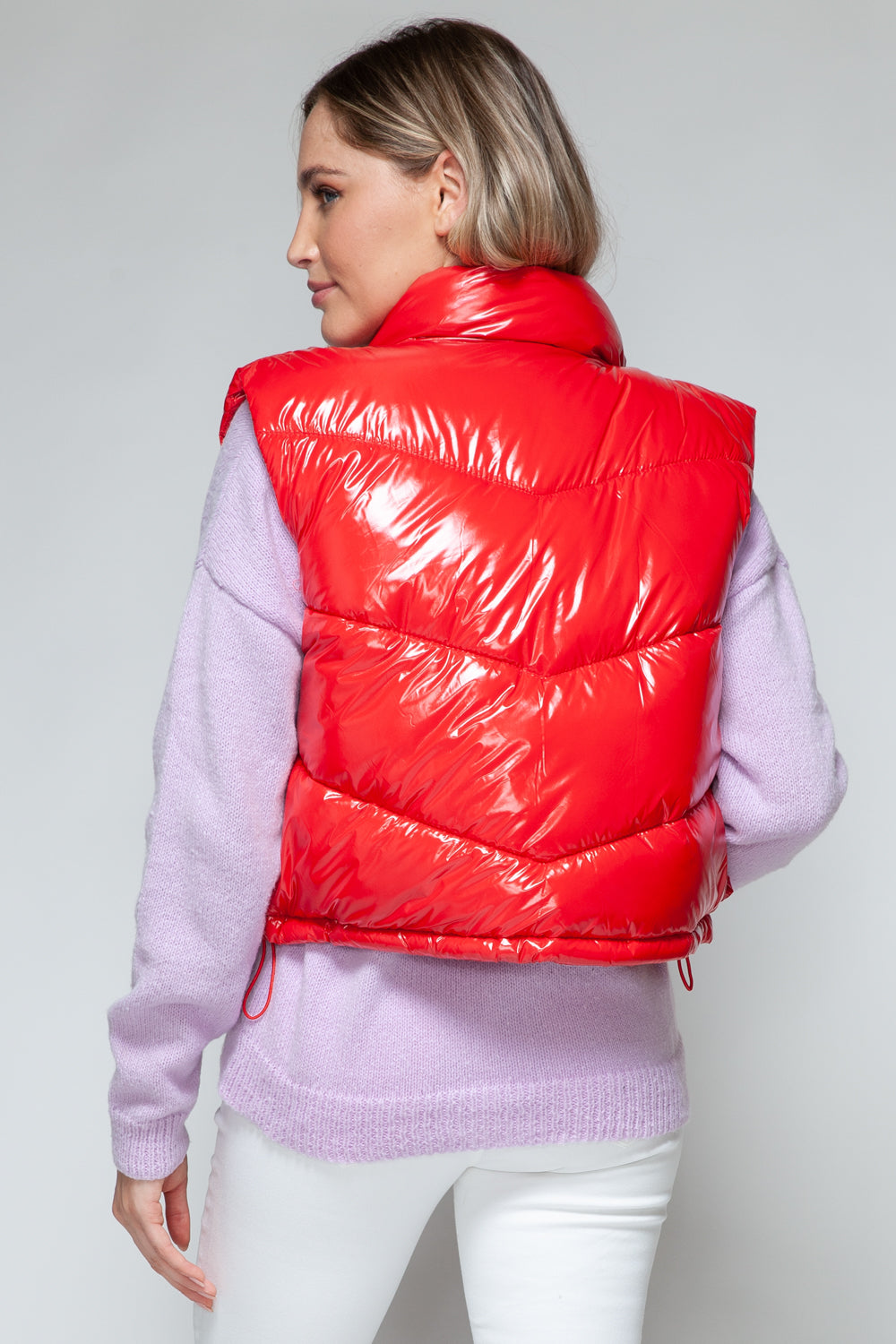 Red Zip Up Turtleneck Shiny Quilted Vest - Tigbul's Variety Fashion Shop