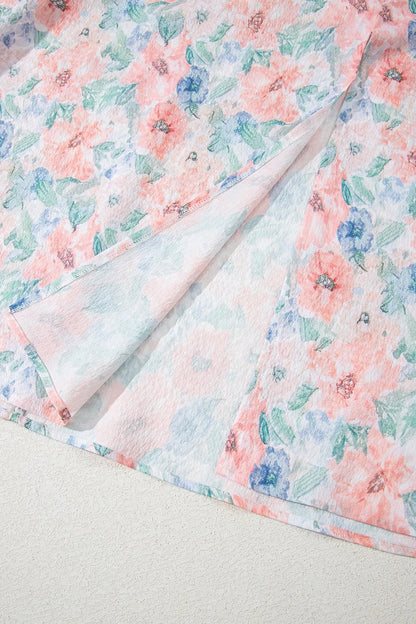 Pink Floral Colorblock Flutter Straps Flowy Dress - Tigbul's Variety Fashion Shop