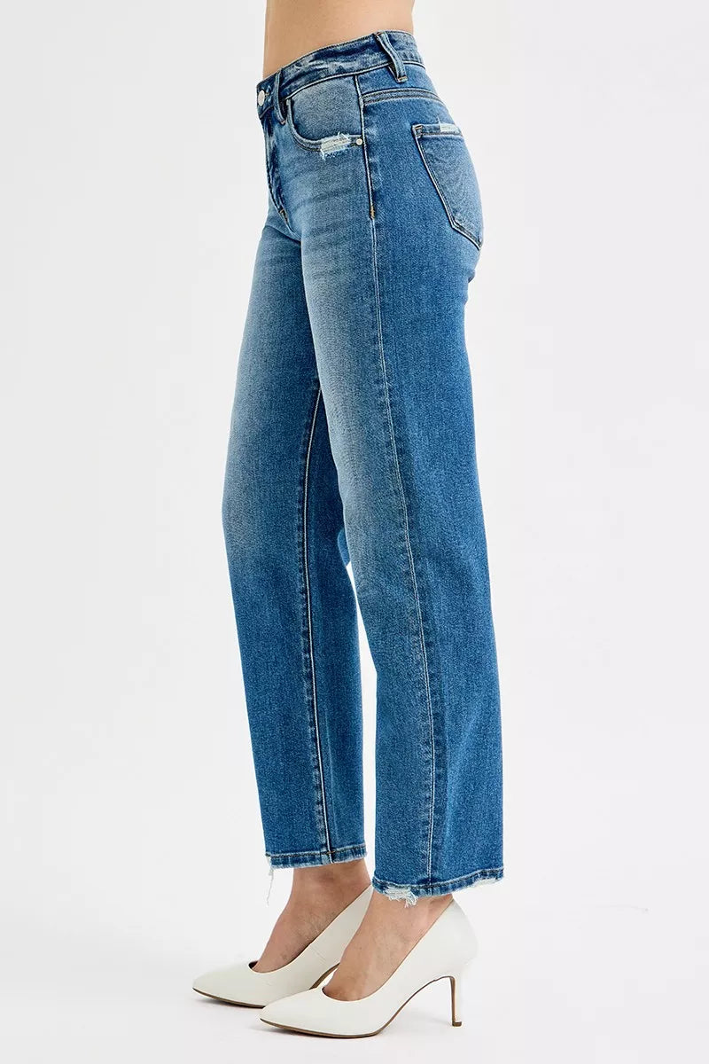 RISEN Tummy Control High Rise Ankle Slim Barrel Jeans - Tigbul's Variety Fashion Shop