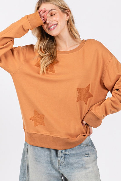 SAGE + FIG Star Patch Long Sleeve Sweatshirt - Tigbul's Variety Fashion Shop