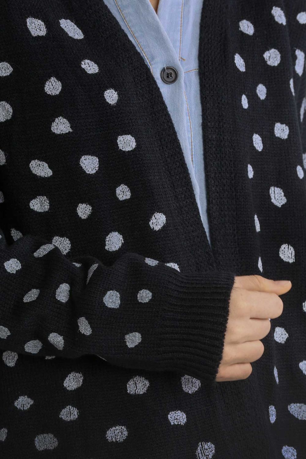 Polka Dot Open Front Drop Shoulder Cardigan - Tigbul's Variety Fashion Shop