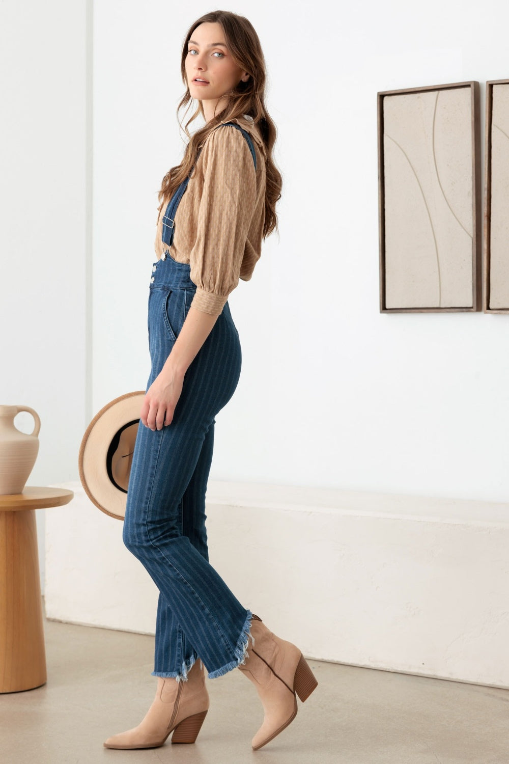 Litz La Striped Stretched Suspender Denim Overalls - Tigbul's Variety Fashion Shop