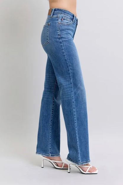 Judy Blue Full Size High Waist V-Front Vintage Wash Straight Jeans Plus Size - Tigbul's Variety Fashion Shop