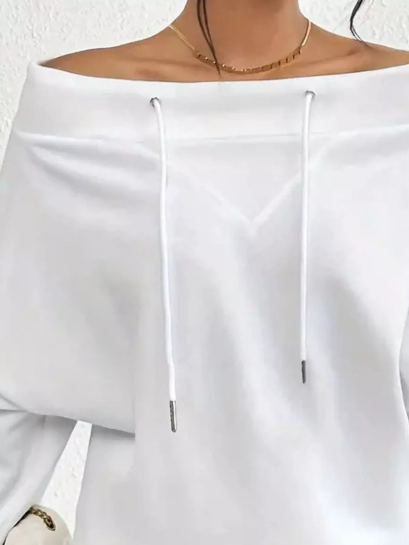 Full Size Off-Shoulder Drawstring Long Sleeve Top Plus Size - Tigbul's Variety Fashion Shop