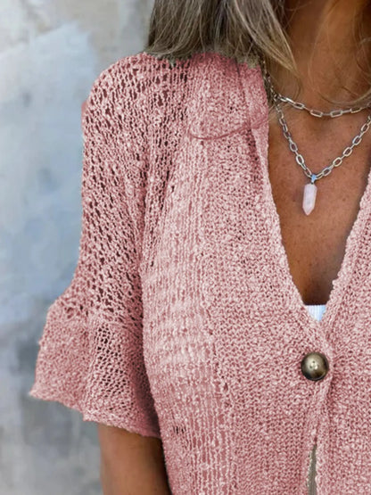 Full Size One Button Half Sleeve Cardigan Plus Size - Tigbul's Variety Fashion Shop