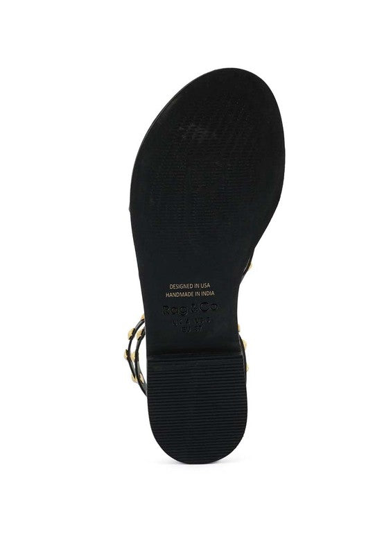 Rag & Co Emmeth Studs Embellished Leather Flat Sandals - Tigbuls Variety Fashion
