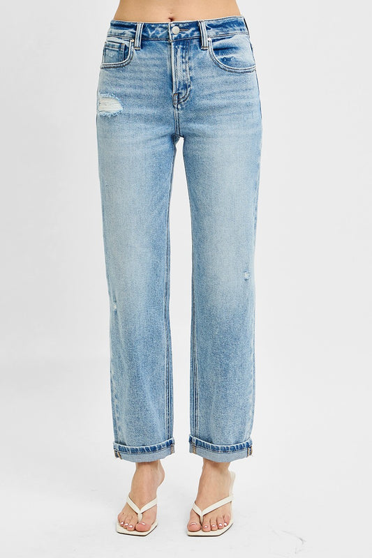 RISEN Full Size High Rise Ankle Boyfriend Distressed Jeans Plus Size - Tigbul's Variety Fashion Shop
