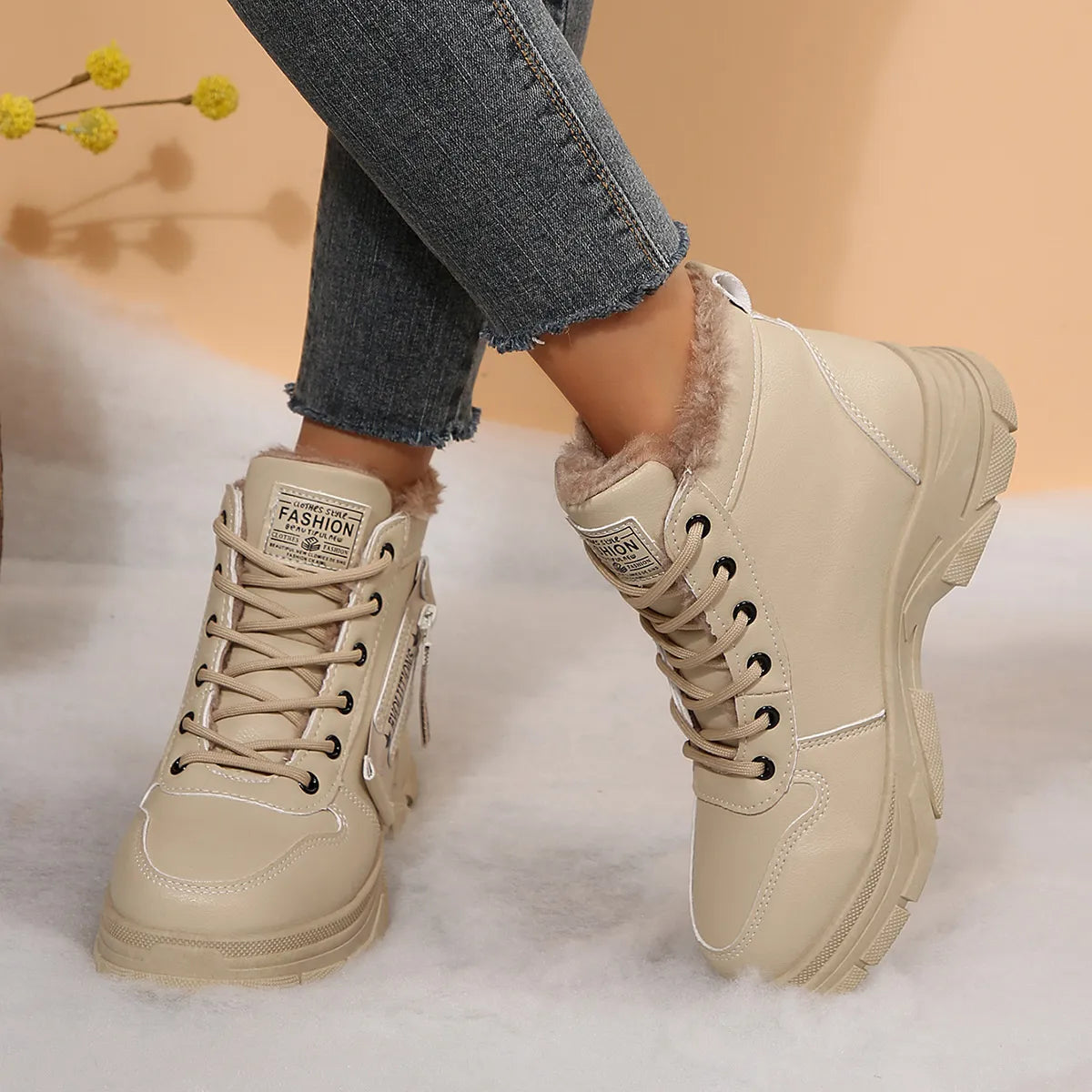Premium Lace-Up Combat Boots with Fleece Line - Tigbul's Variety Fashion Shop