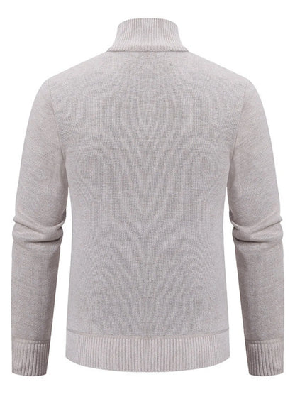 Men's Plus Size Zip-Up Cardigan with Stand Collar - Tigbul's Variety Fashion Shop