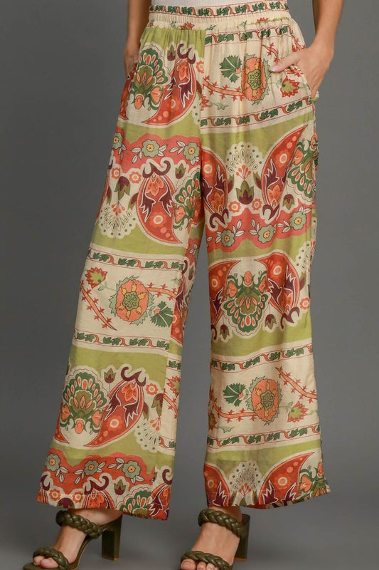 Umgee Full Size Wide Leg Border Print Pants Plus Size - Tigbul's Variety Fashion Shop