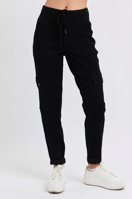 Judy Blue Black High Waist Cargo Cuffed Jogger - Tigbul's Variety Fashion Shop