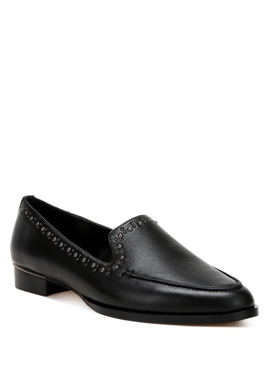 Wolferton Delicate Stud Detail Leather Loafers - Tigbul's Variety Fashion Shop