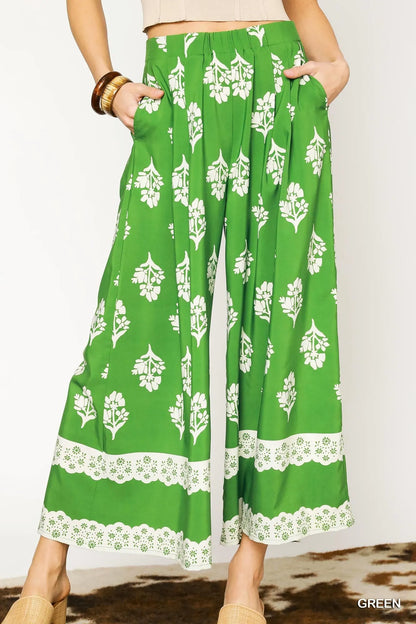 Umgee Floral Pleated Wide-Leg Pants - Tigbul's Variety Fashion Shop