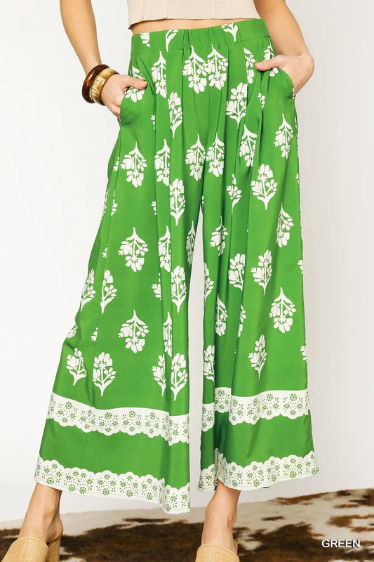 Umgee Floral Pleated Wide-Leg Pants - Tigbul's Variety Fashion Shop